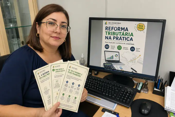 Marina Albuquerque com o material impresso